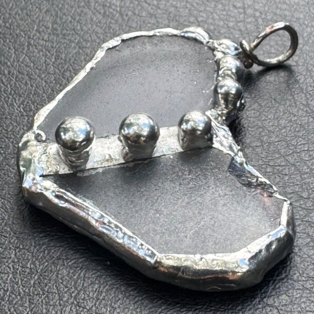 Handcrafted Stained Glass Heart Pendant w/ Silver Blend Metalwork SS Ball Chain - Picture 7 of 13